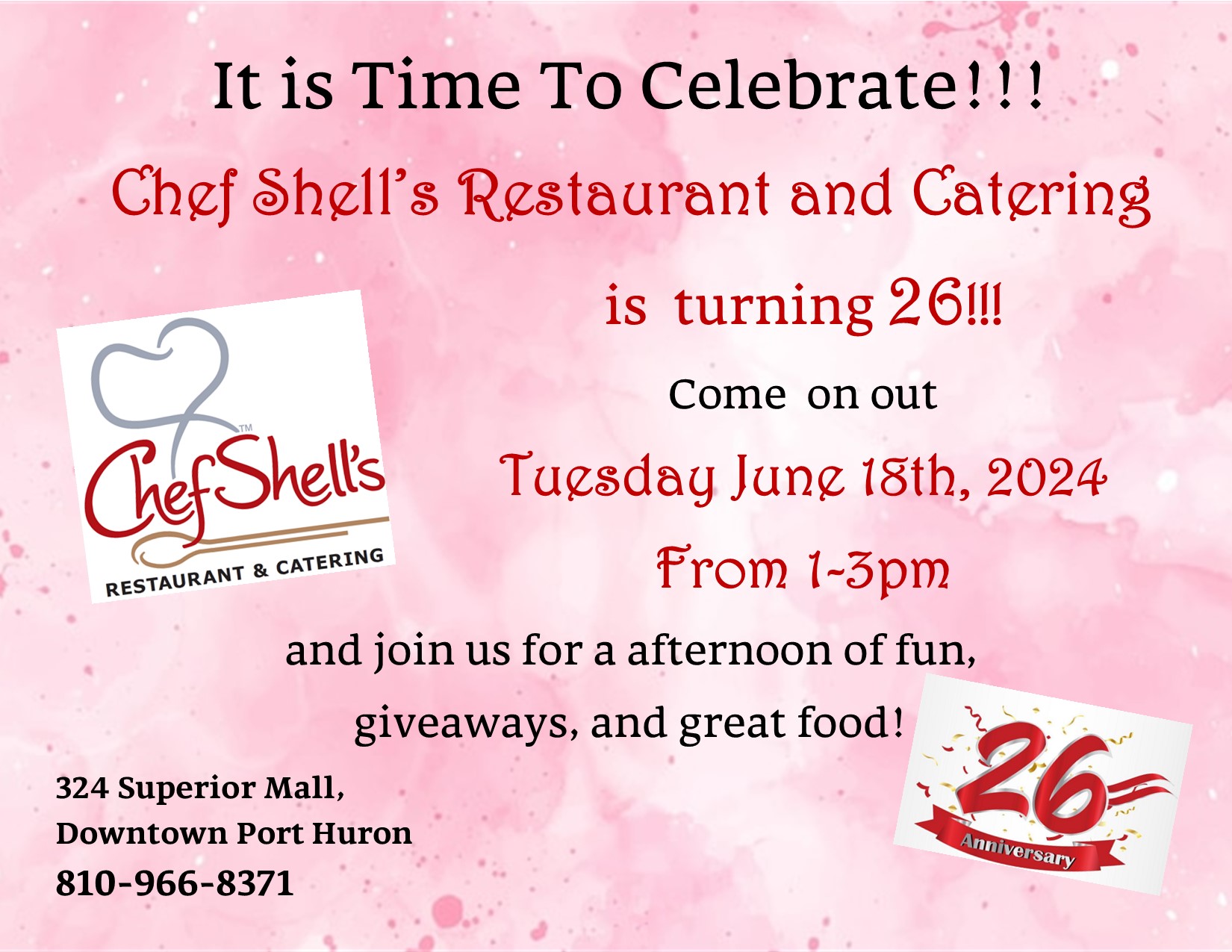 Celebrating 26 years! - Chef Shell's Restaurant and Catering